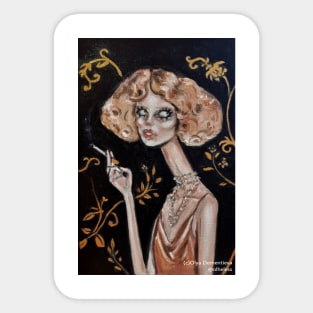 Gothic retro girl with big eyes smoking Sticker